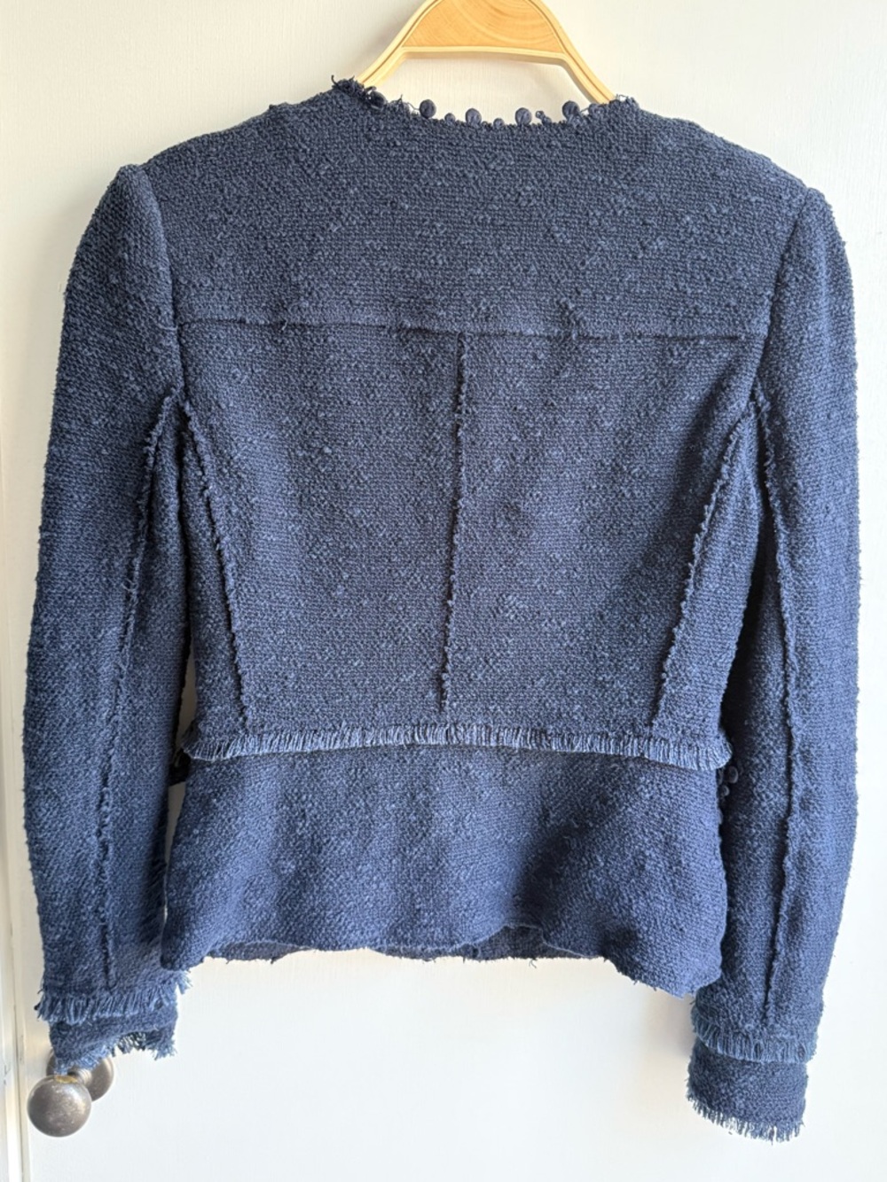 Rebecca Taylor Navy Jacket Size 0 Boucle with Fringe Trim - Picture 4 of 11